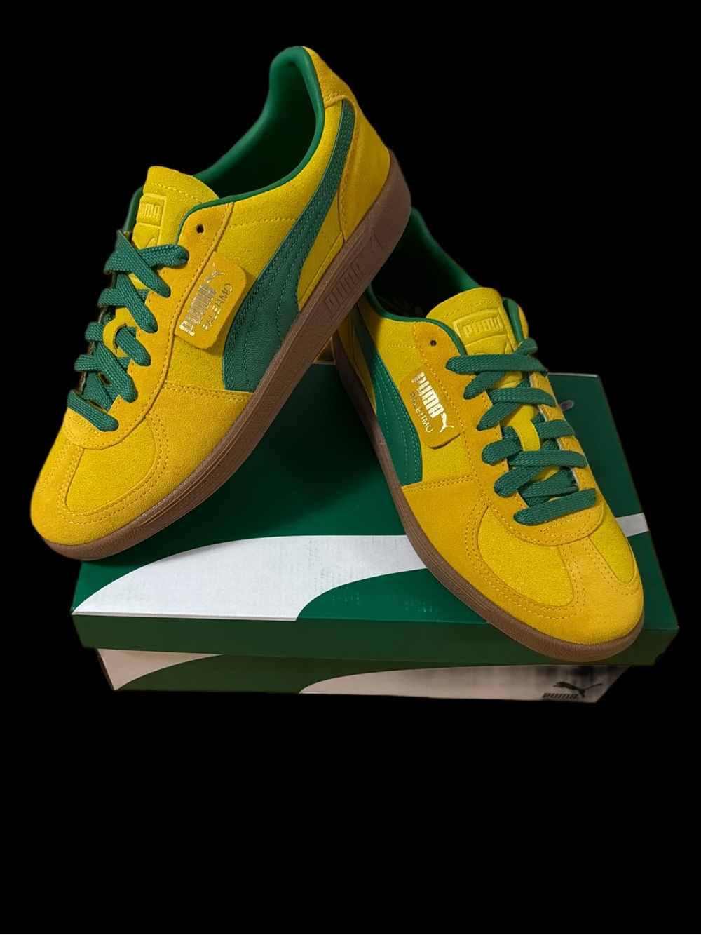 Puma Suede Low-Top Sneakers in Yellow and Green